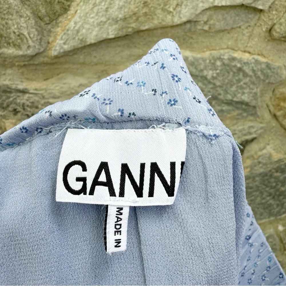 Ganni Blue Ditsy Floral Chiffon Knee Length Skirt